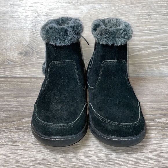 Khombu Iris Black Leather Warm Faux Fur Women’s Size 7M Slip On Zip Ankle Boot - Picture 2 of 12